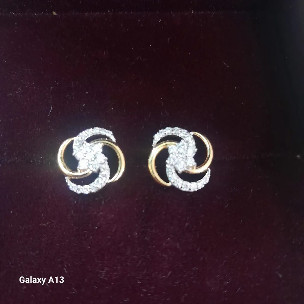 Swirl diamond studs – handcrafted gold Earrings (alternate view)